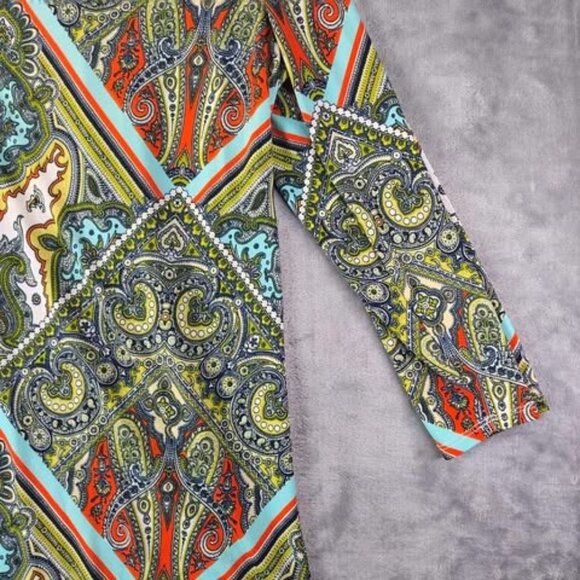 Peck & Peck Women Paisley Tunic Top L Green Multicolor‎ Stretch Boho Retro Artsy - Picture 7 of 8